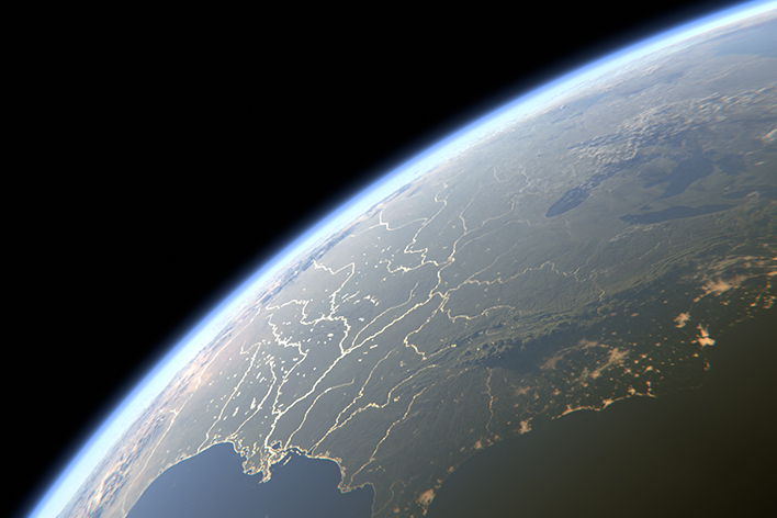 Una visione del nostro pianeta dallo spazio sui fiumi e sui laghi dell'America settentrionale