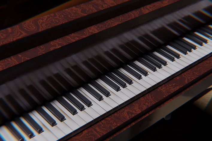 La tastiera del vecchio pianoforte a coda della sala da ballo