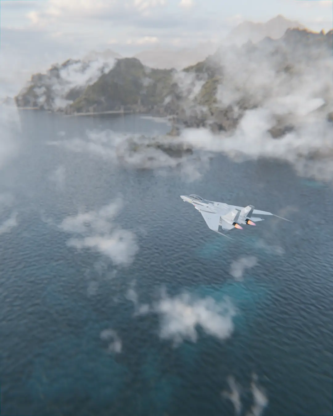 Un caccia bombardiere F14 Tomcat in planata sulle azzurre acque dei caraibi